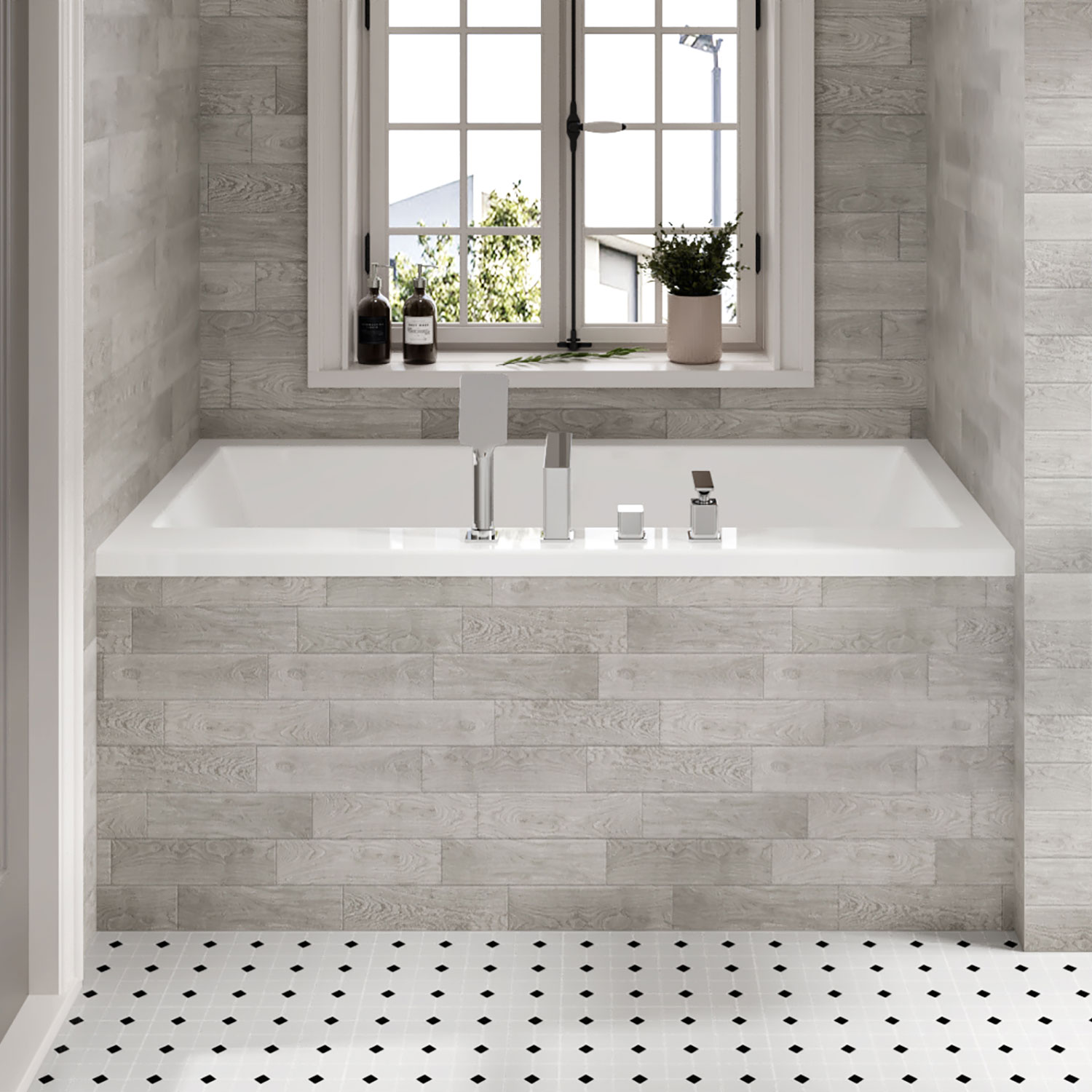 Bathtub, drop-in with tiling flange, 59 1/2", in glossy white