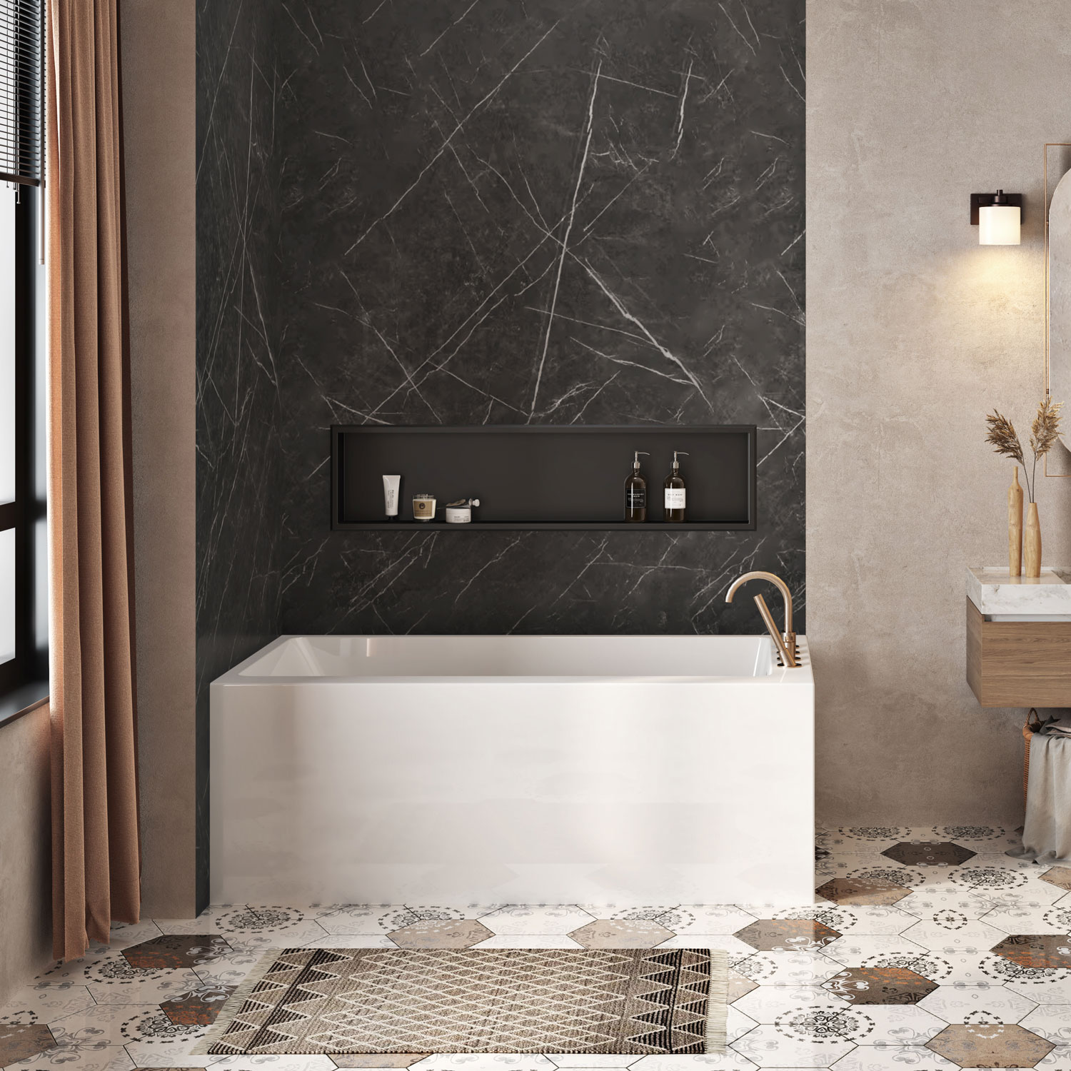 Skirt bathtub in a left corner with right drain, 60" x 32", in glossy white