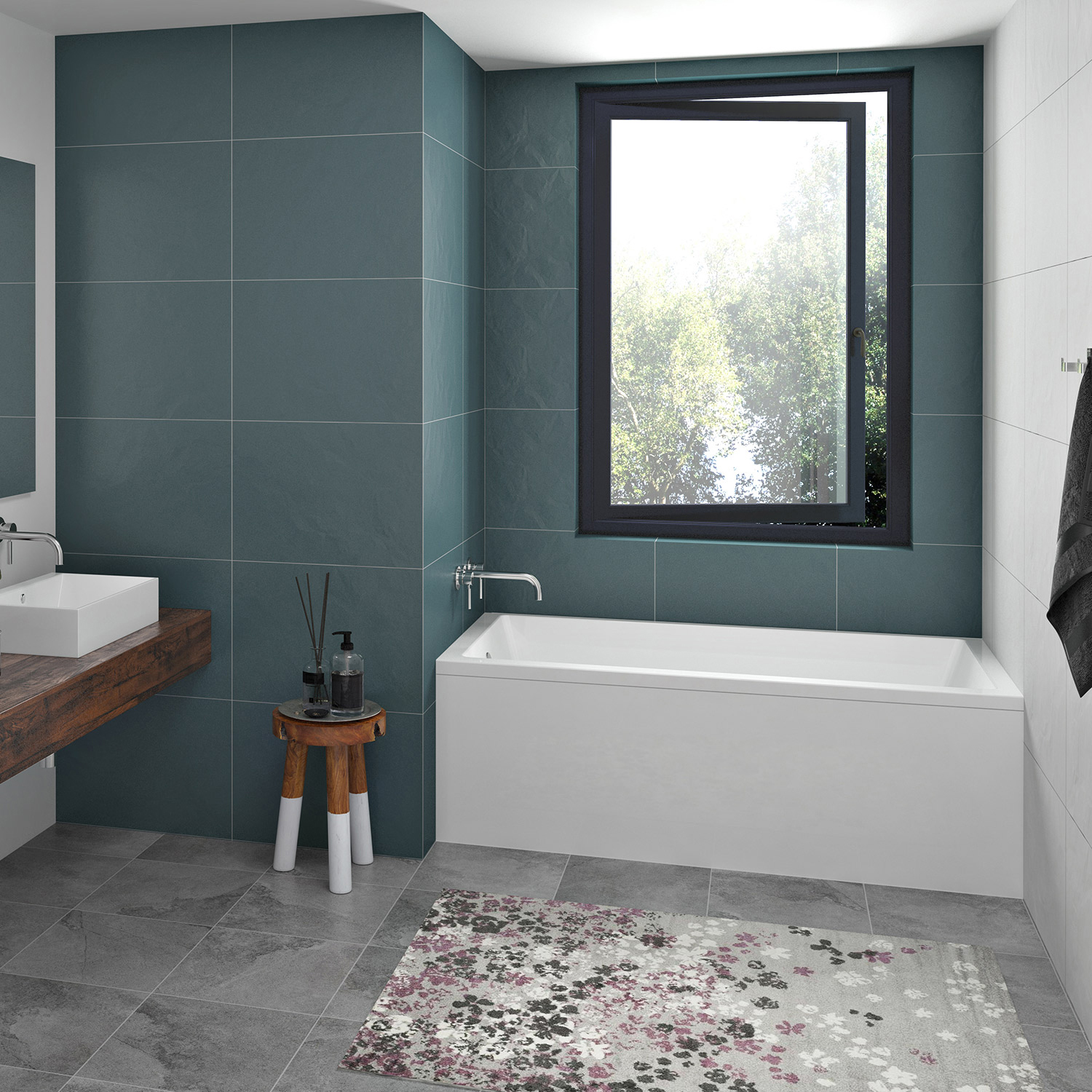 Skirt bathtub in alcove, 60", in glossy white