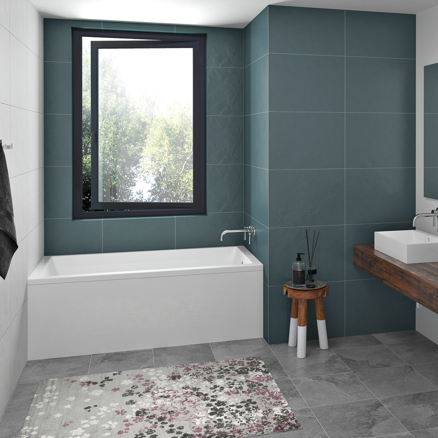 Skirt bathtub in alcove, 60", in glossy white