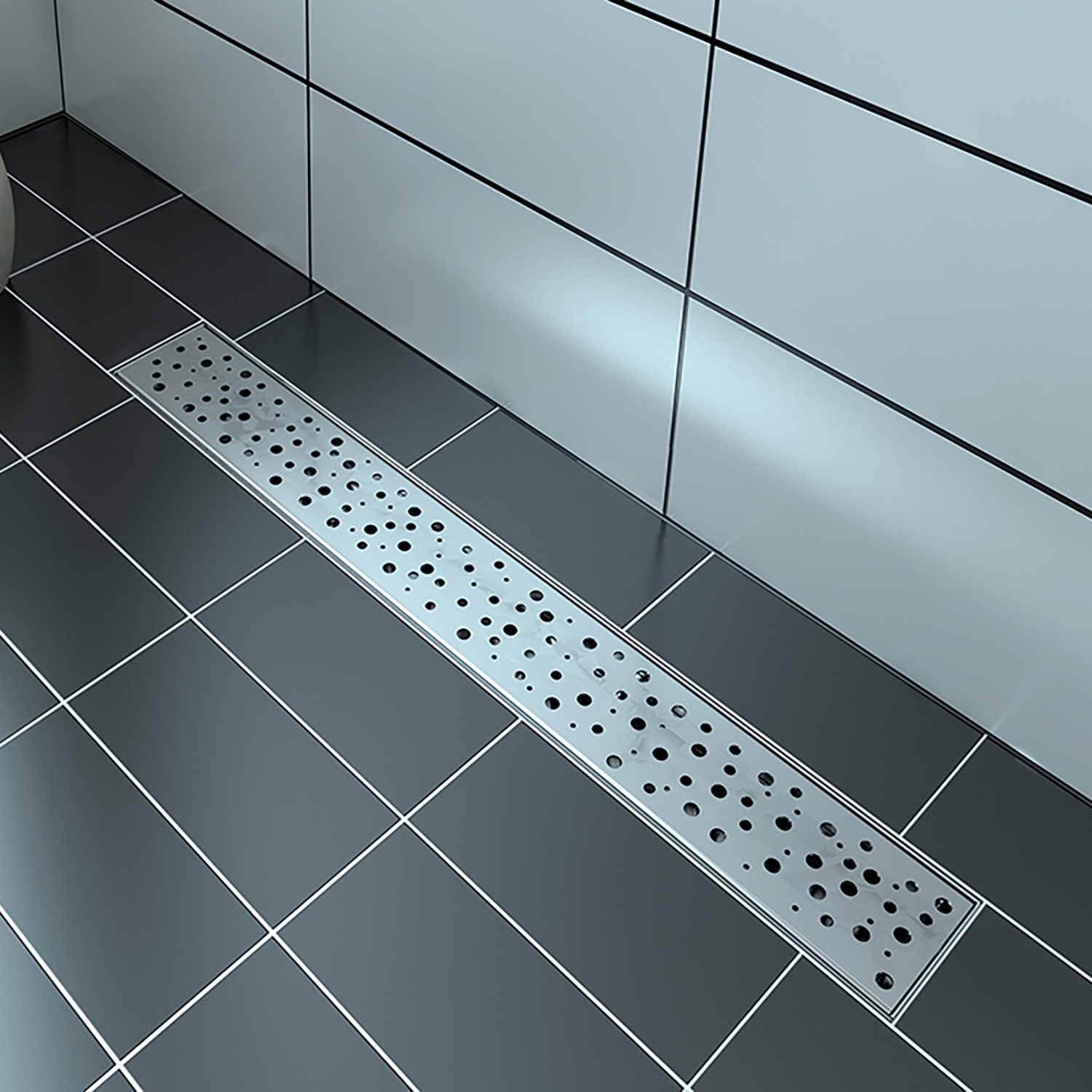 Linear stainless steel grate 60" round pattern