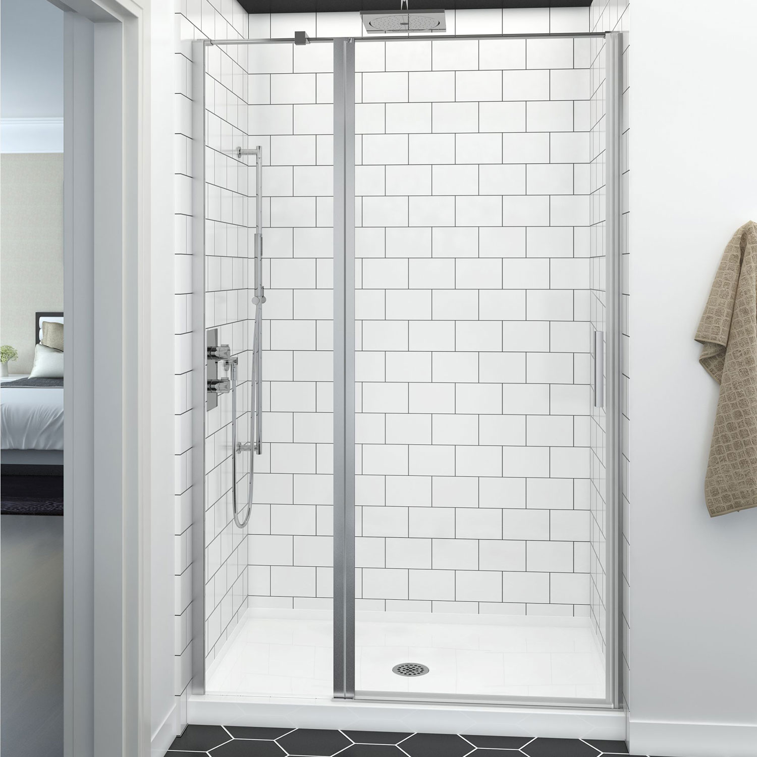 Shower door 60", in alcove, in chrome