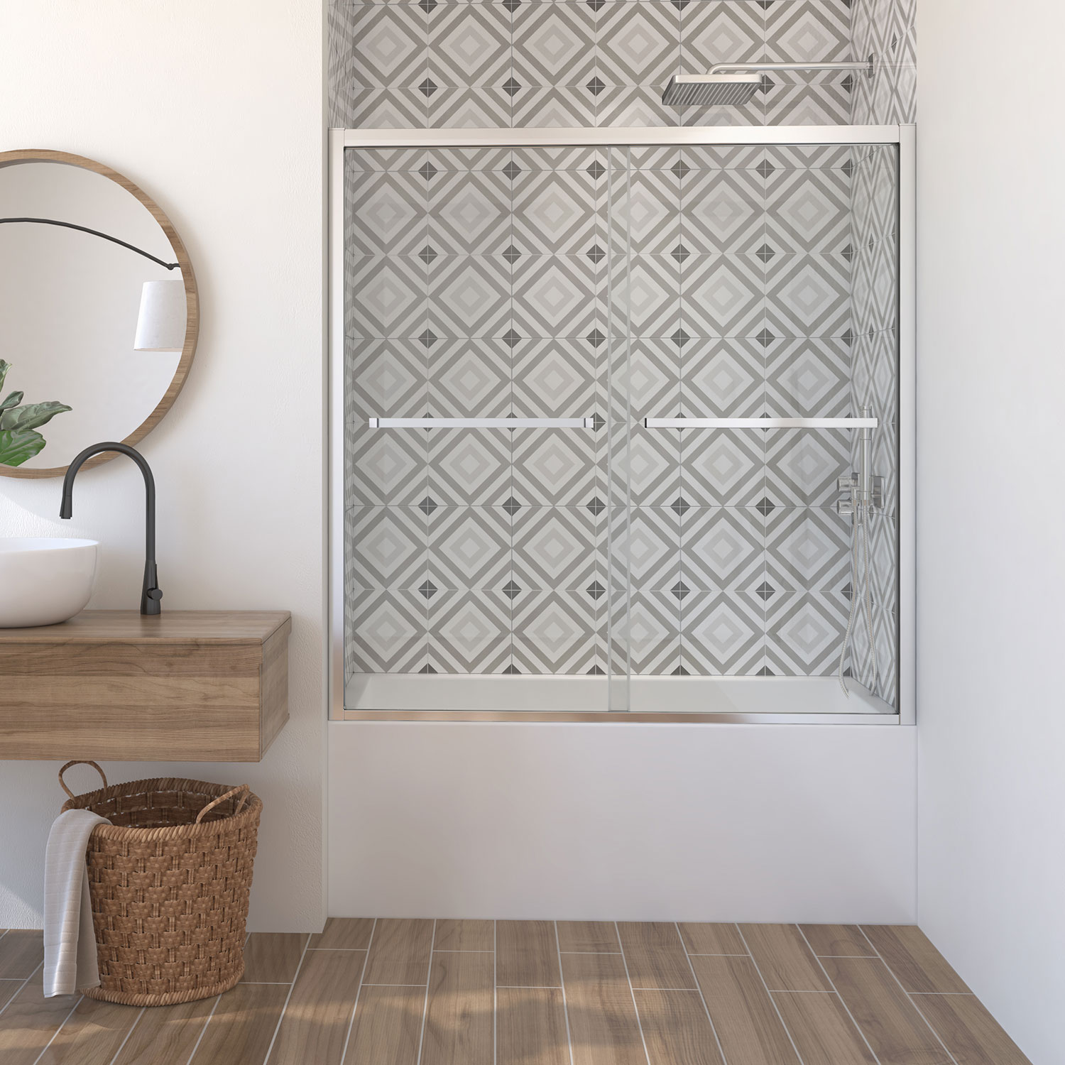 Bathtub door, 60'' in alcove, bypass-double sliding door, in chrome