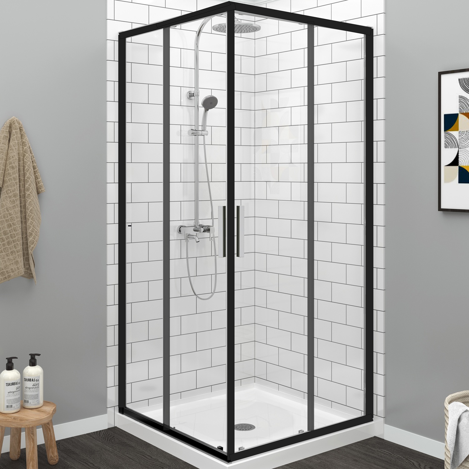 Shower door 36" x 36", corner opening, in matte black