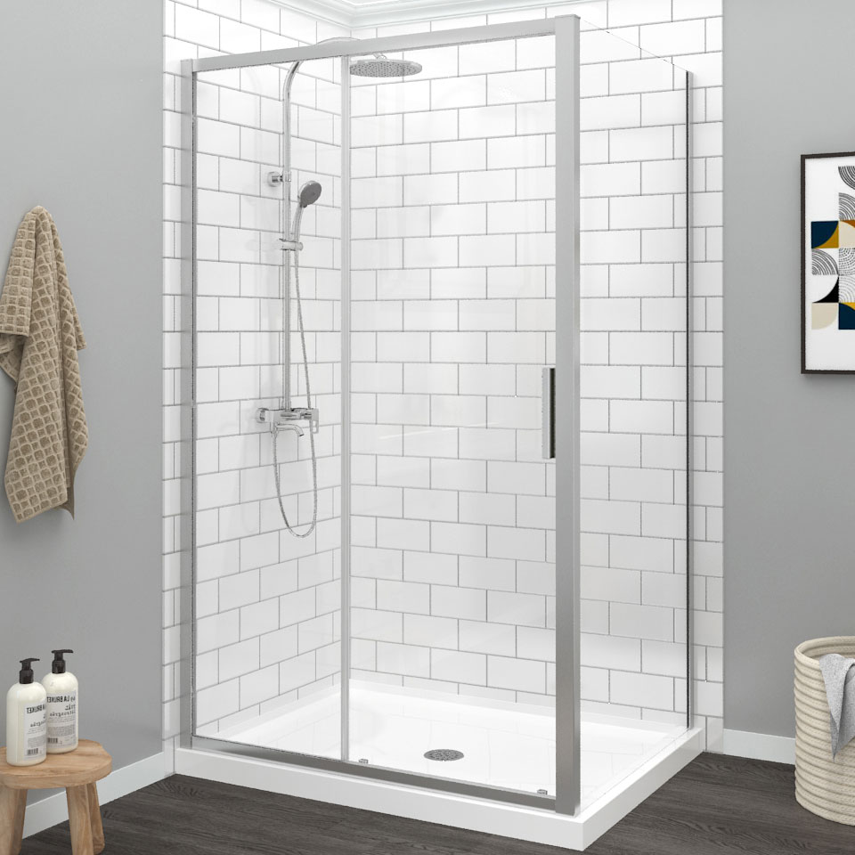 Shower door 48" x 32", in a corner closing on return, wall on the left, in chrome