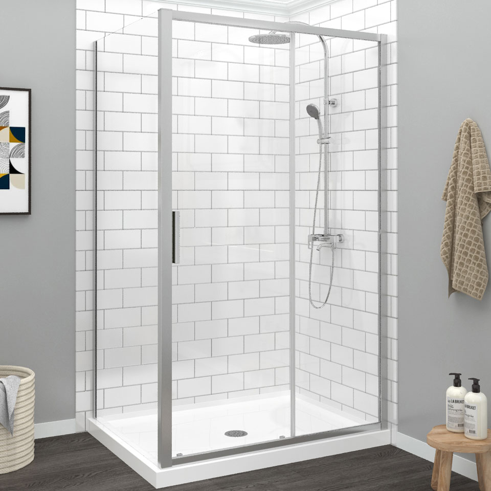 Shower door 48" x 32", in a corner closing on return, wall on the right, in chrome