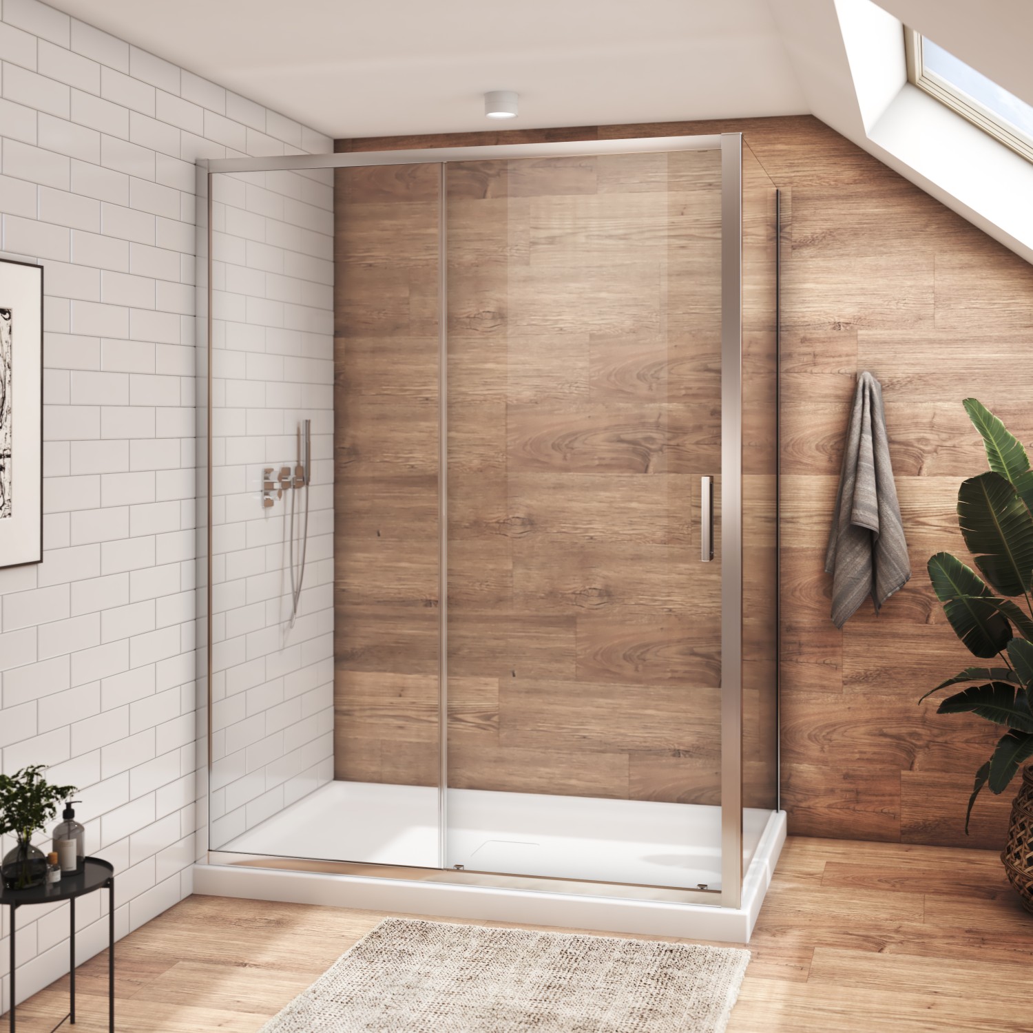 Shower door 60" x 36", in a corner closing on return, wall on the left, in chrome