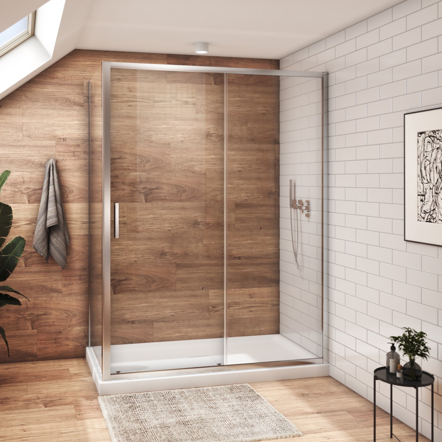 Shower door 60" x 32", in a corner closing on return, wall on the right, in chrome