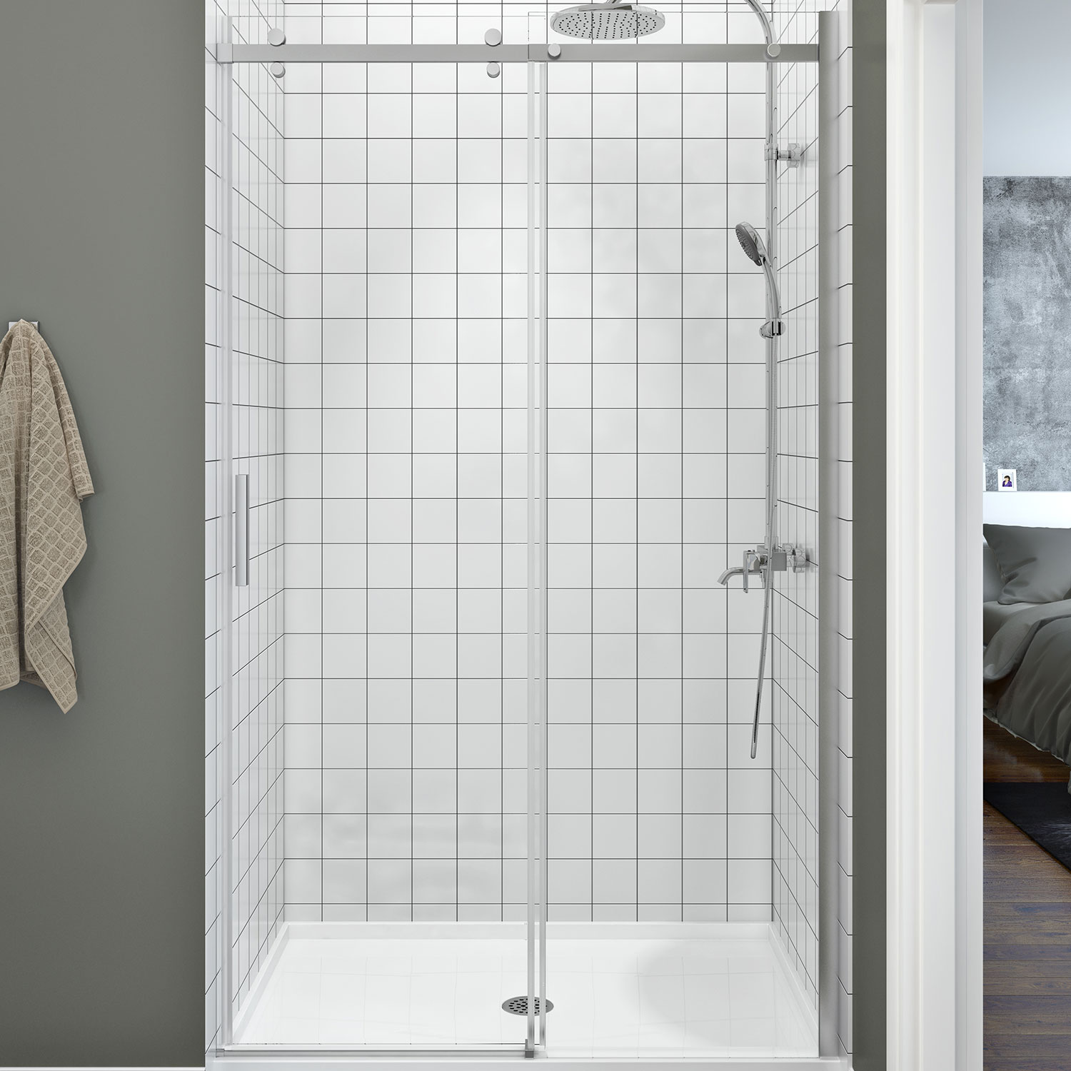 Shower door 60", in alcove, in chrome