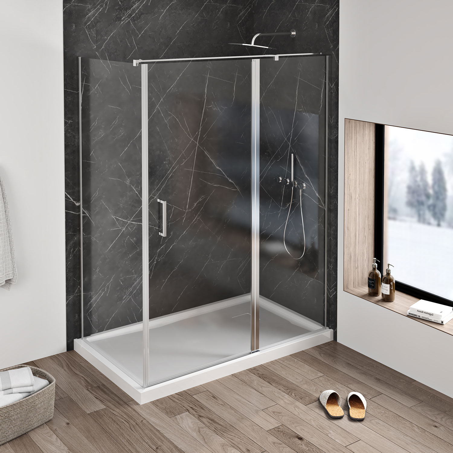 48" x 96" Nezio Wall, black marble imitation