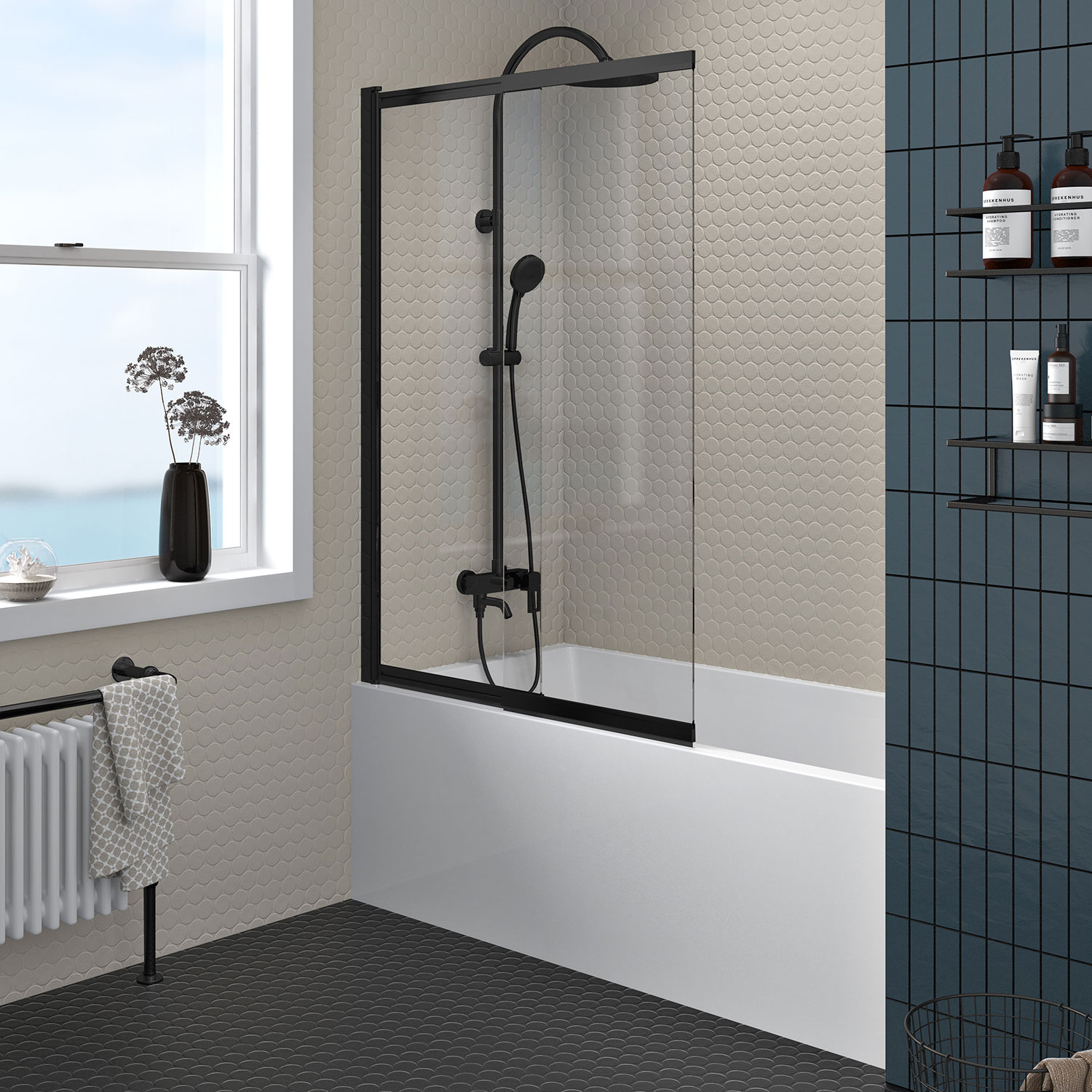 Écran de baignoire 40" en noir mat