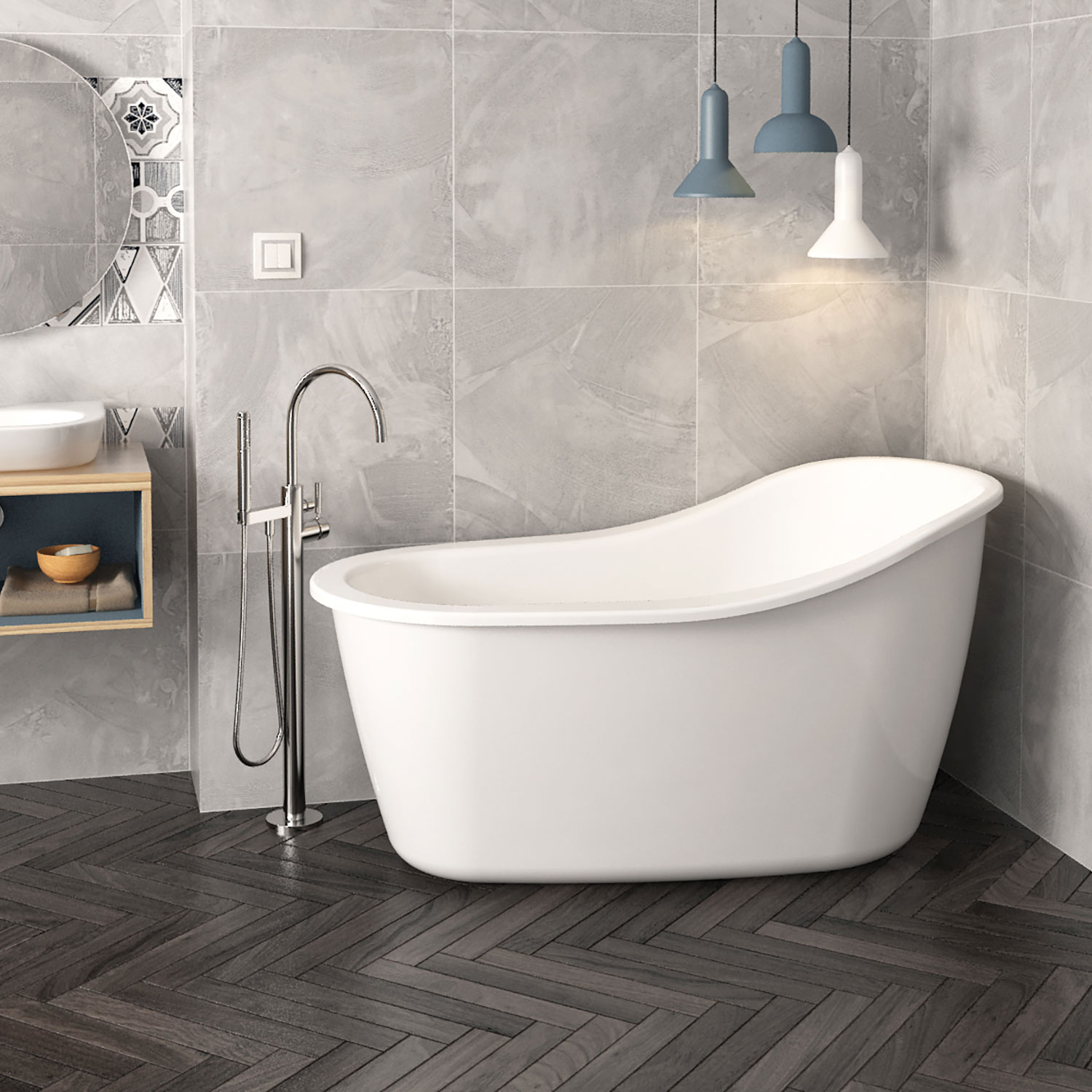Baignoire autoportante, 60 1/4", en blanc lustré avec trop plein intégré