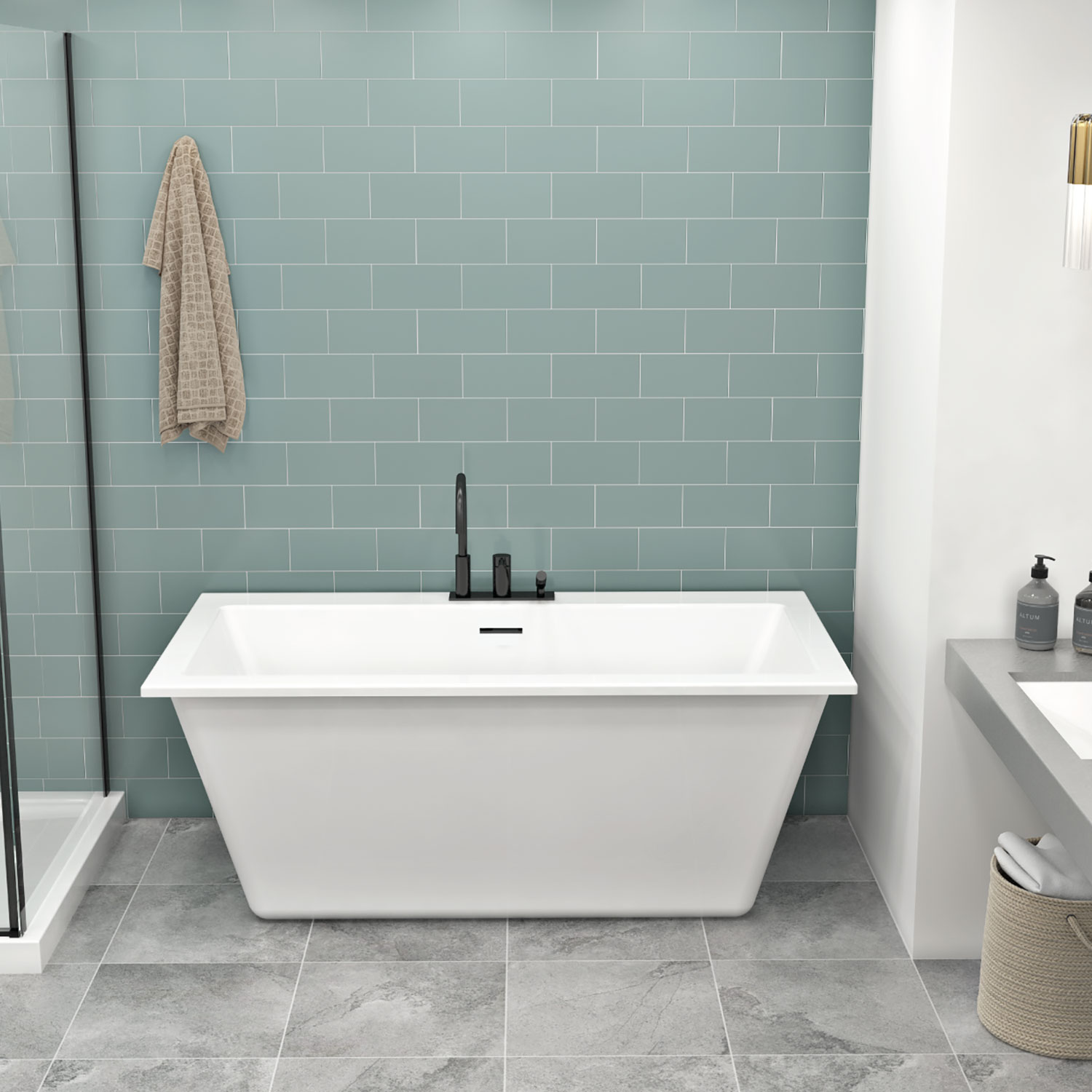 Baignoire autoportante, 59 3/4", en blanc lustré avec trop plein intégré