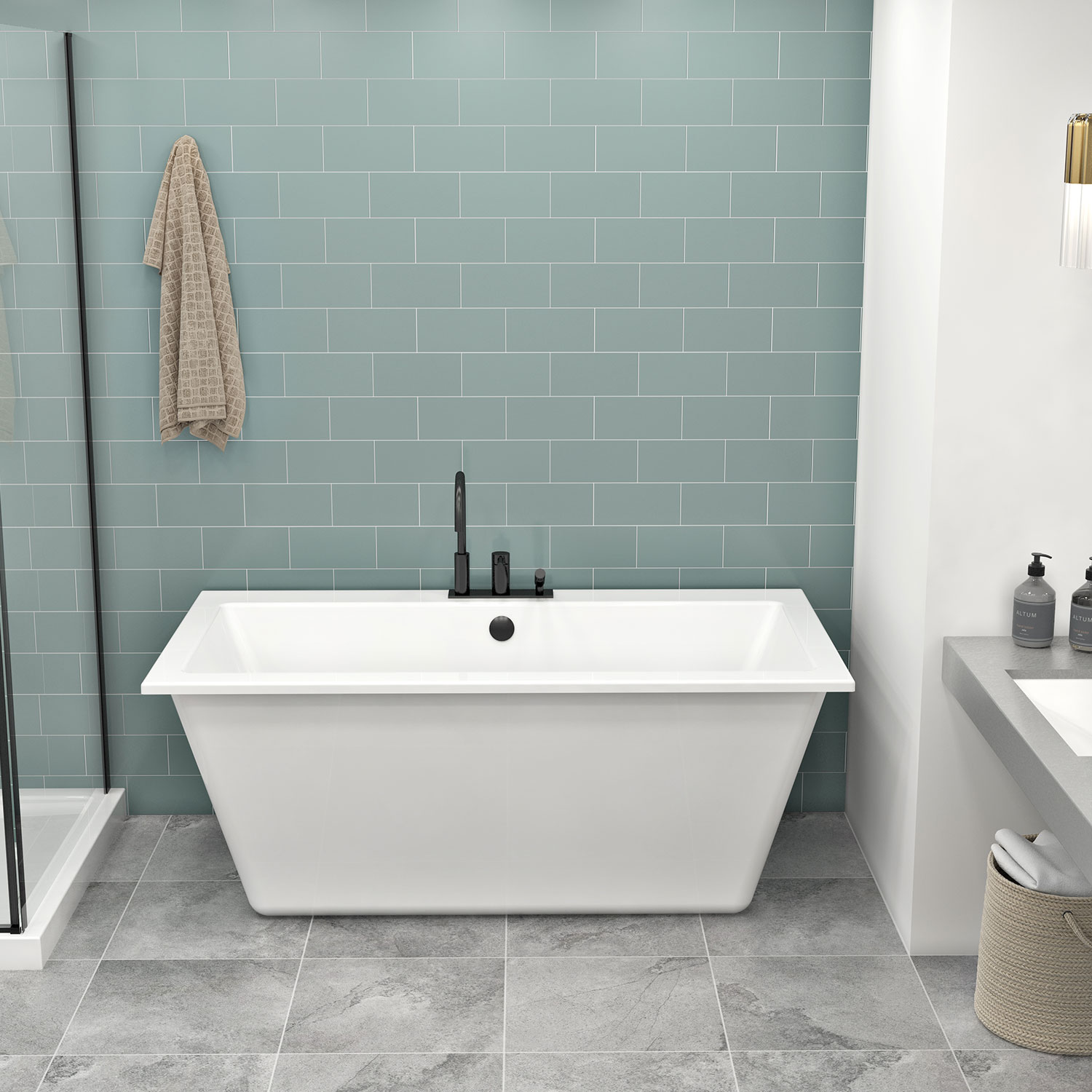 Baignoire autoportante, 59 3/4", en blanc lustré