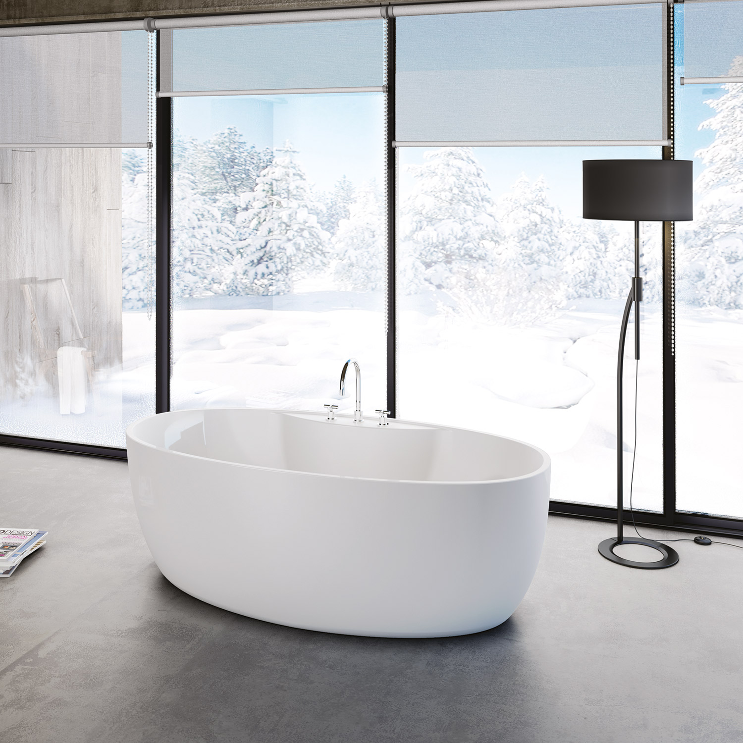Baignoire autoportante, 66 1/2", en blanc lustré