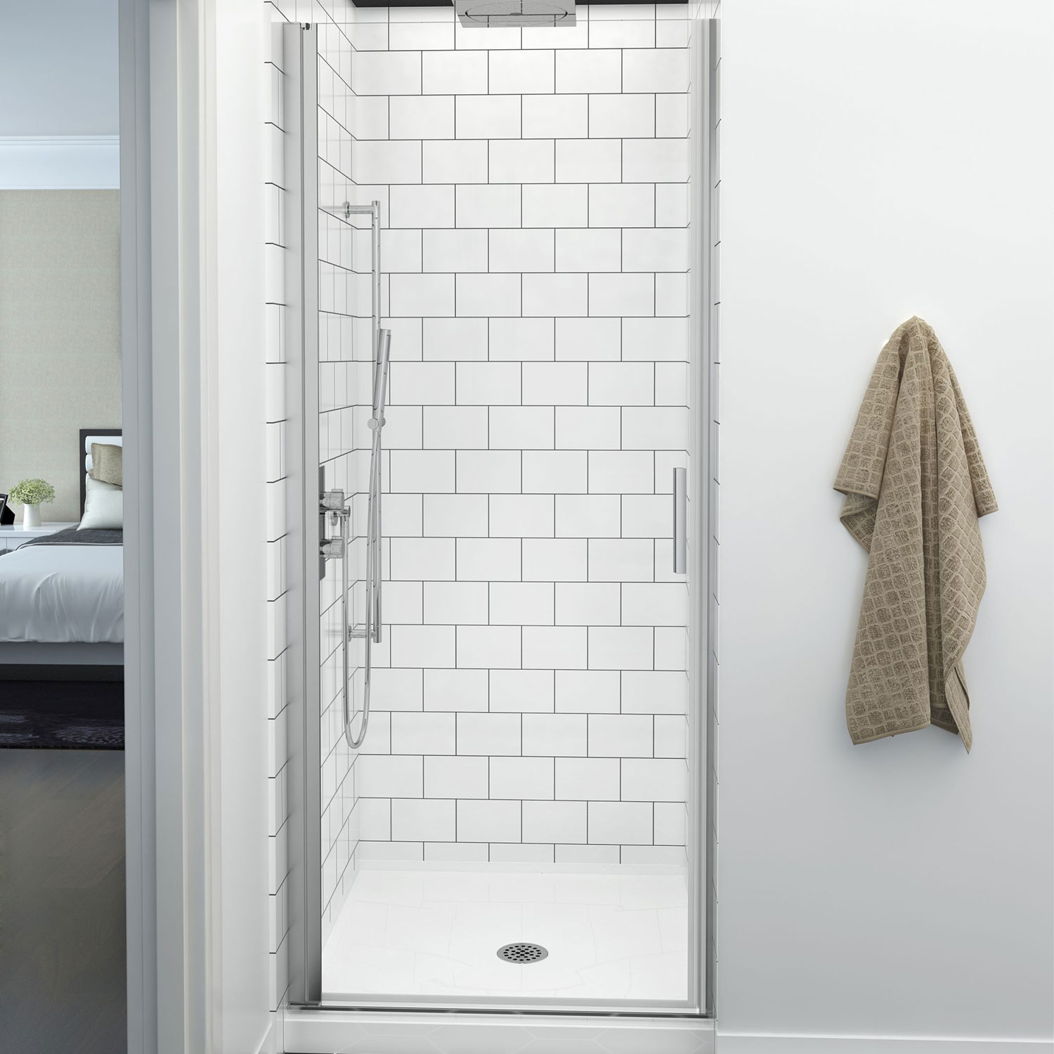 Porte de douche 32", en alcôve, en chrome