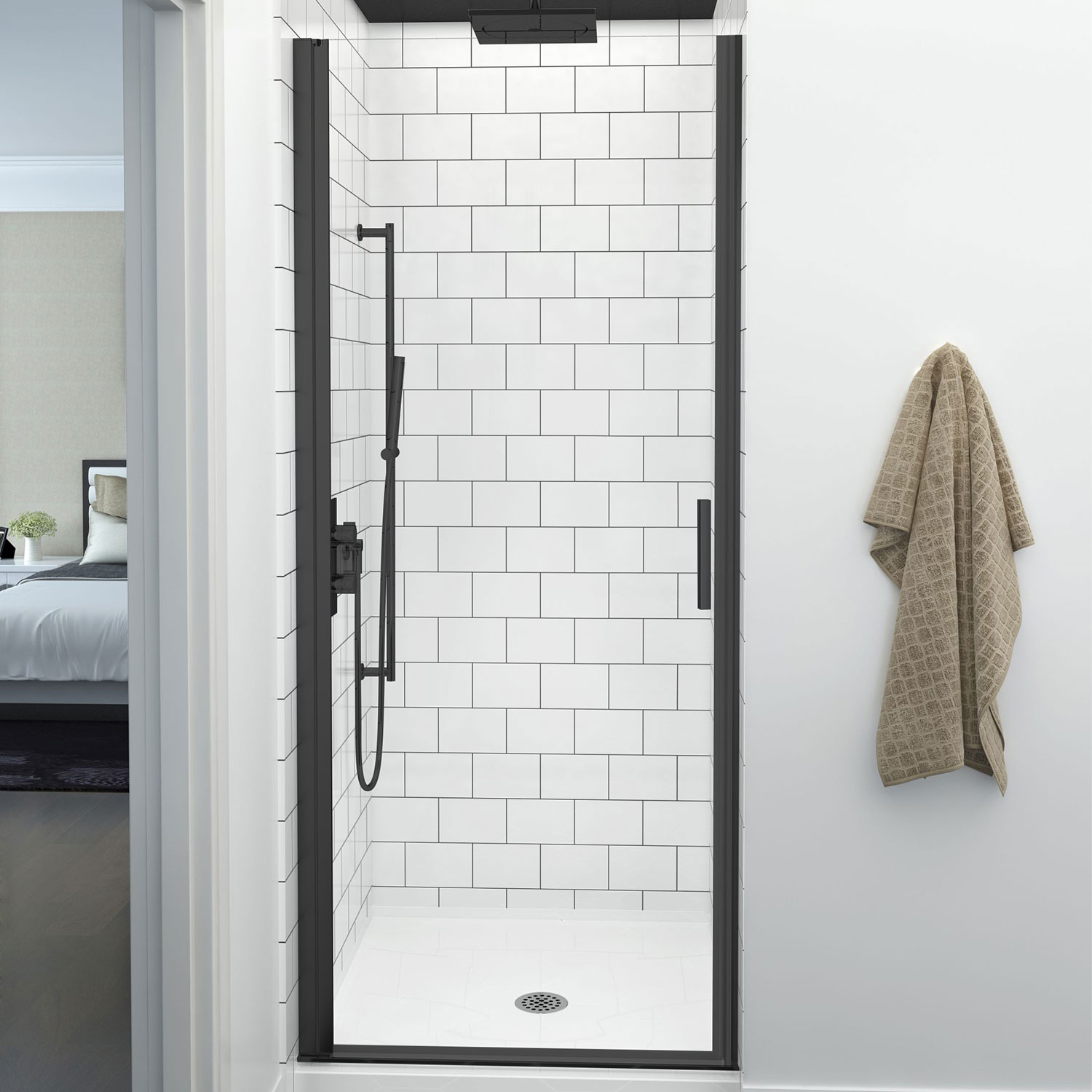Porte de douche 36", en alcôve, en noir mat