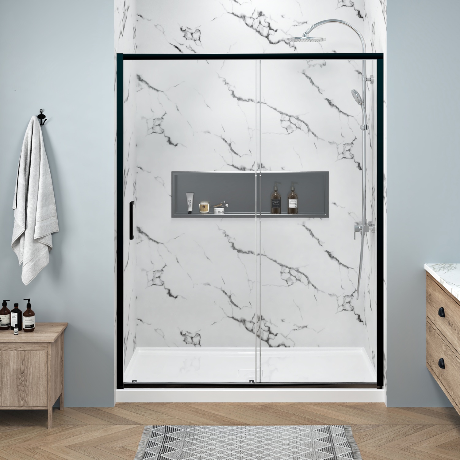 Porte de douche, 48'', en alcôve, noir mat