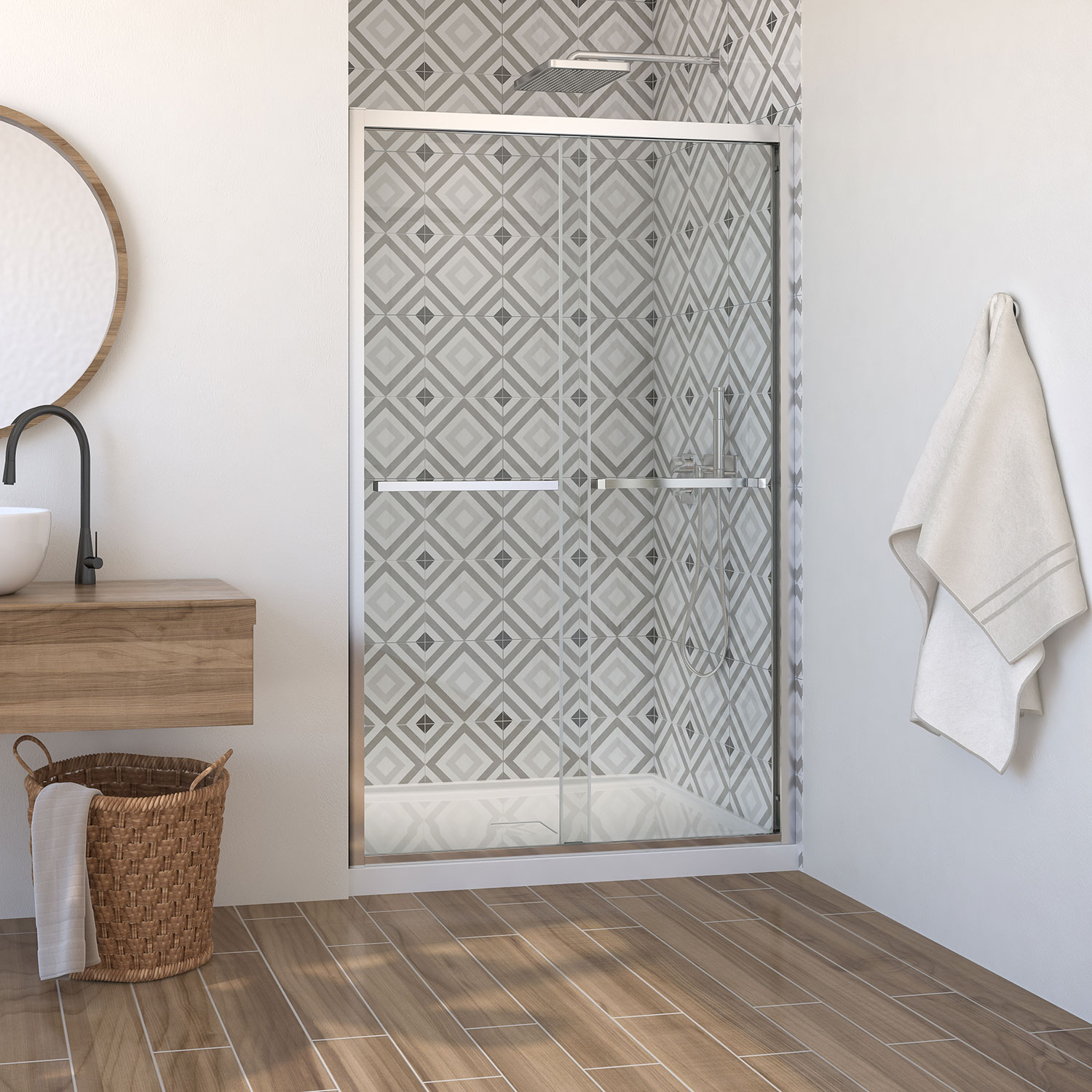 Porte de douche, 60'', alcôve bidirectionnelle, chrome clair
