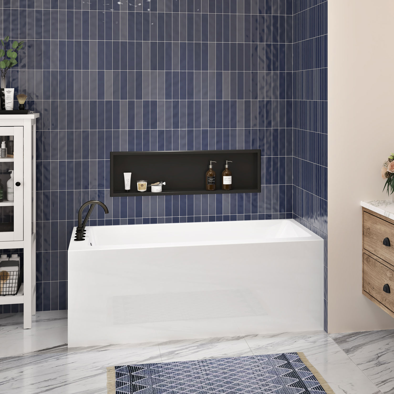 Skirt bathtub in a right corner with left drain, 60