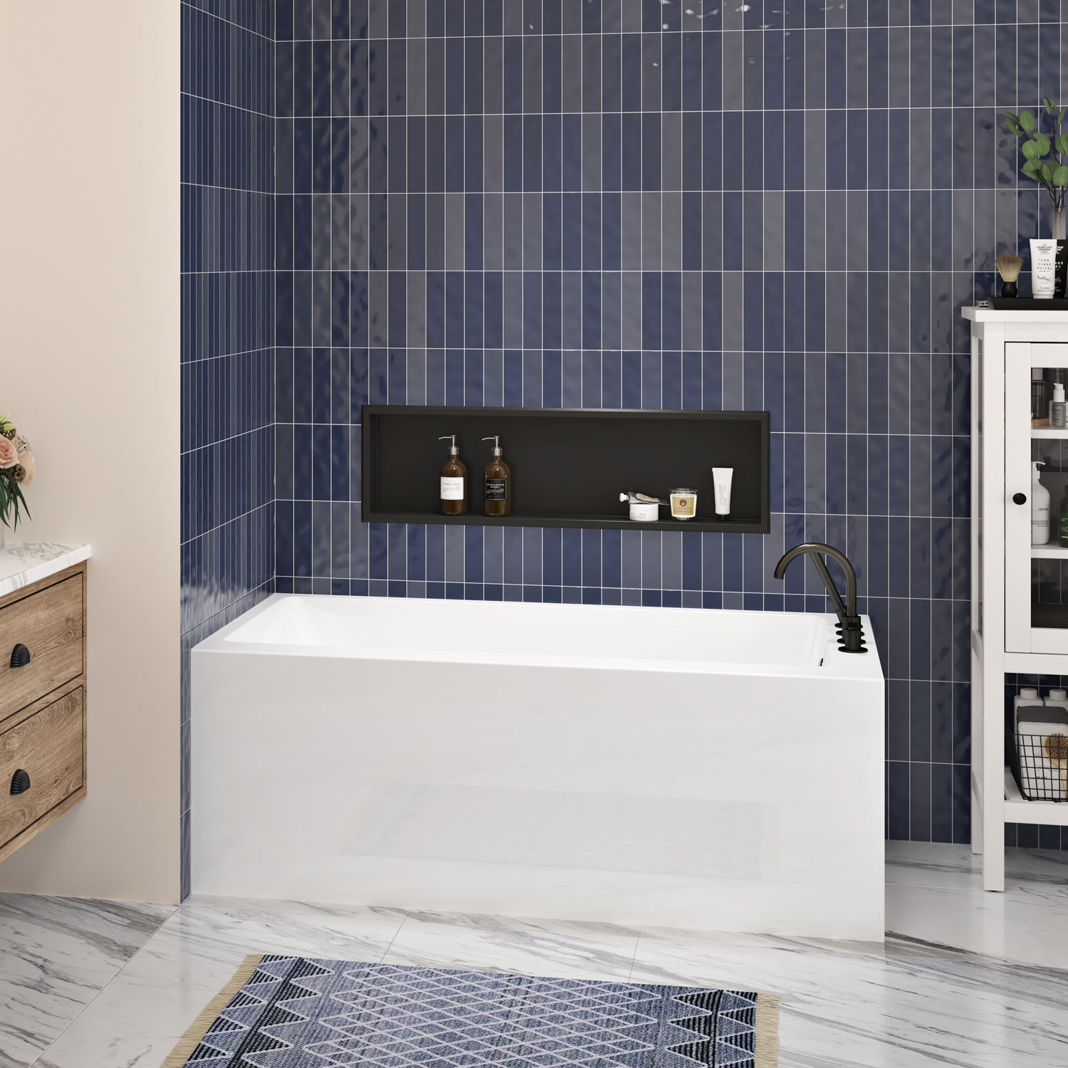 Skirt bathtub in a left corner with right drain, 60