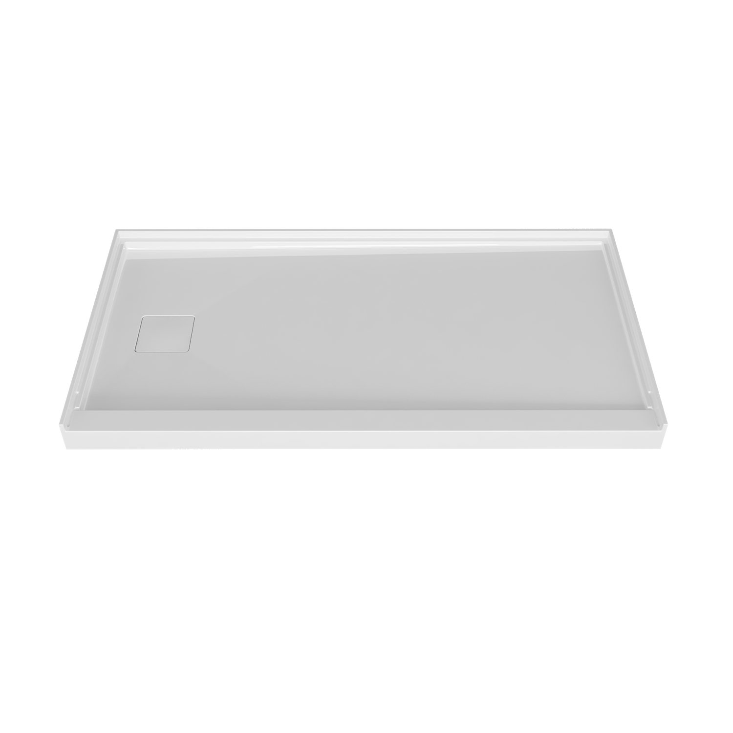 Shower base 60 x 32, in alcove, drain on the left side, in matte white