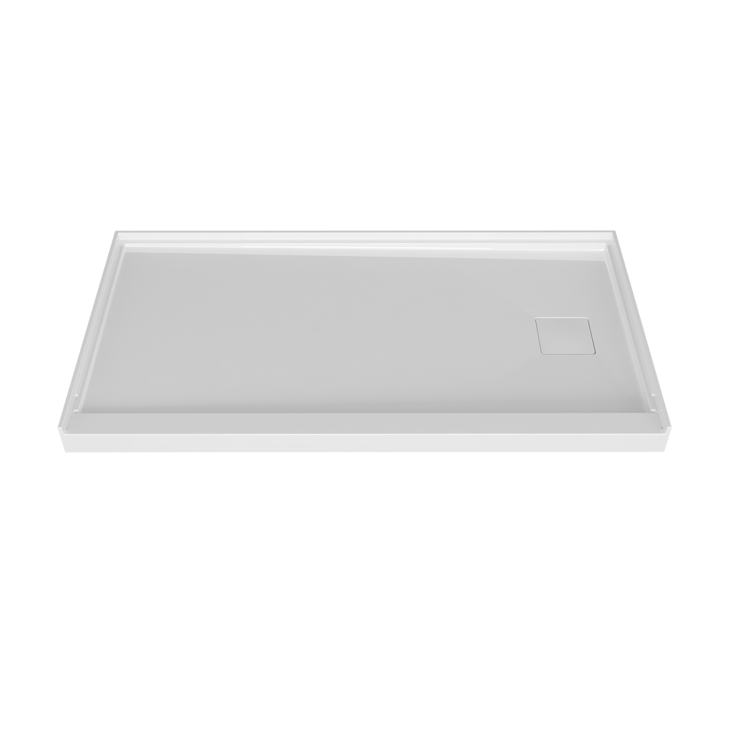 Shower base 60 x 32, in alcove, drain on the right side, in matte white