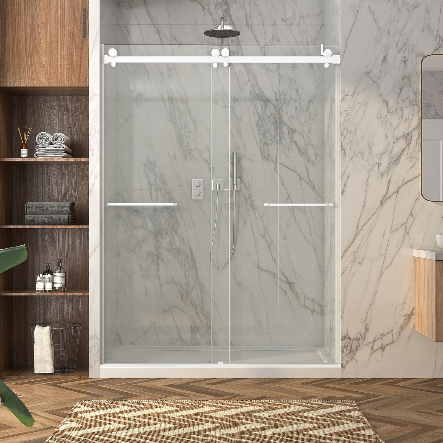 Bellini 2.0 shower door, 60'' Alcove, bypass-double sliding door, in matte white