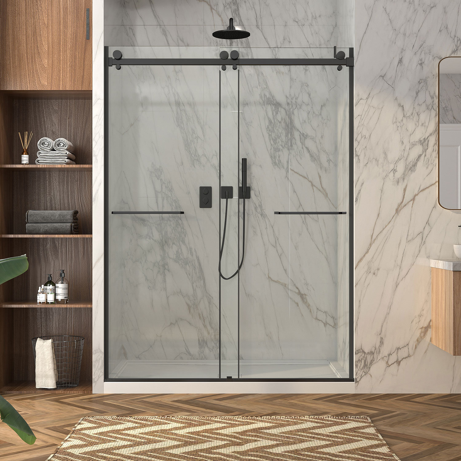 Bellini 2.0 shower door, 60'' Alcove, bypass-double sliding door , in matte black