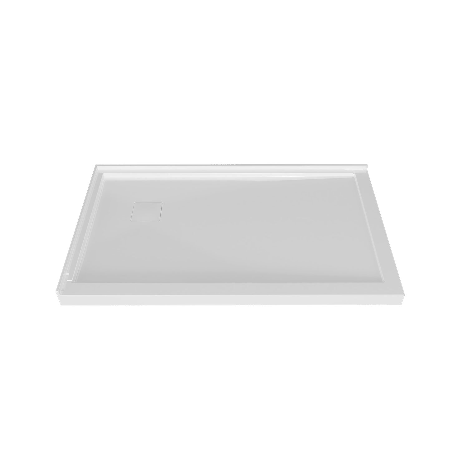 Base de douche 60 x 36, en coin avec drain en coin à gauche, mur à gauche, en blanc mat