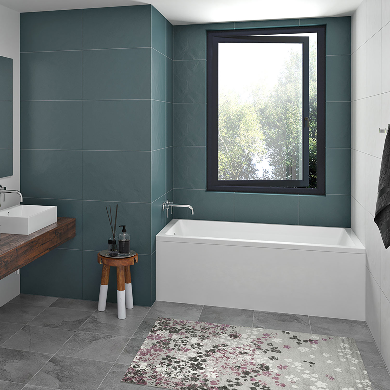 Skirt bathtub in alcove, 60